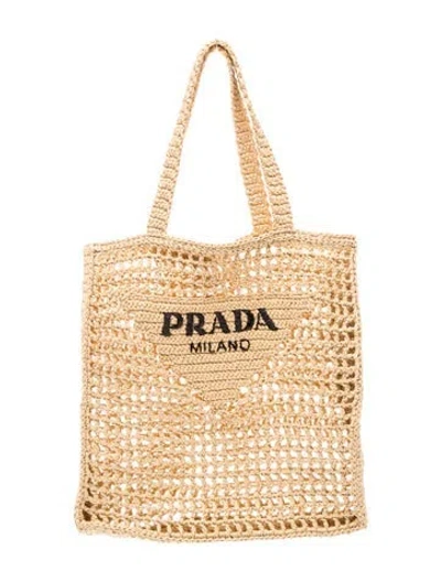 Pre-owned Prada Raffia Grass Tote In Neutral