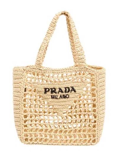 Pre-owned Prada Raffia Grass Tote W/ Tags In Neutral