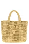 Prada Raffia Shoulder Bag Featuring Woven Texture In Sand
