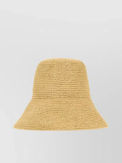 Prada Raffia Hat With Wide Brim And Woven Texture In Neutral