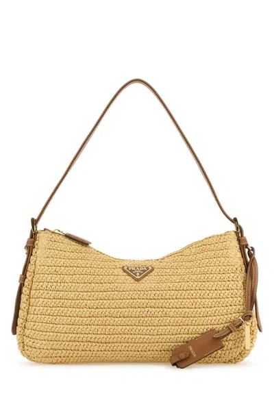 Prada Raffia Large Aimã©e Shoulder Bag In Neutral