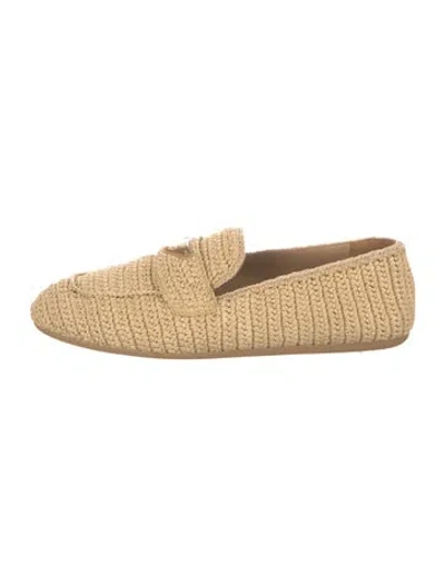 Pre-owned Prada Raffia Leather Trim Embellishment Loafers In Neutral