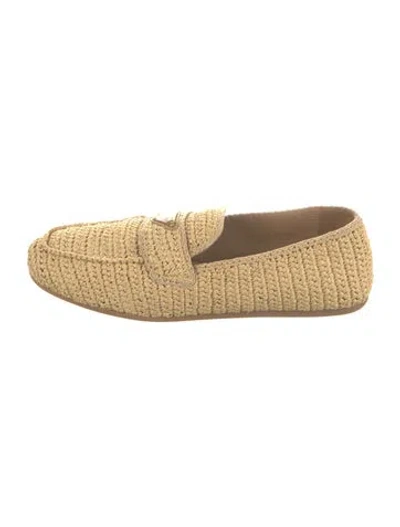 Pre-owned Prada Raffia Loafers In Neutrals