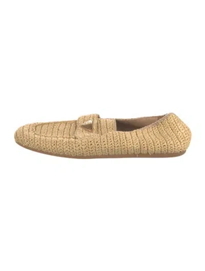 Pre-owned Prada Raffia Loafers In Neutrals