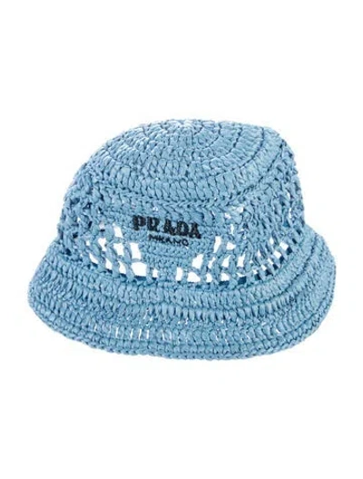 Pre-owned Prada Raffia Logo Hat In Blue