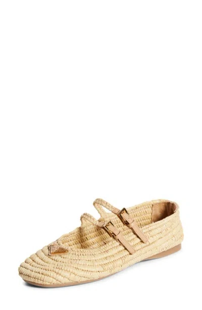 Prada Women Raffia Ballerinas In Brown