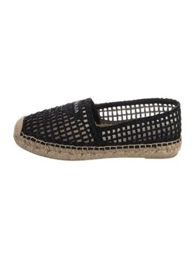 Pre-owned Prada Raffia Mesh Accents Espadrilles In Black