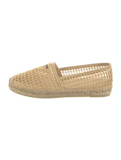 Pre-owned Prada Raffia Mesh Accents Espadrilles In Neutral