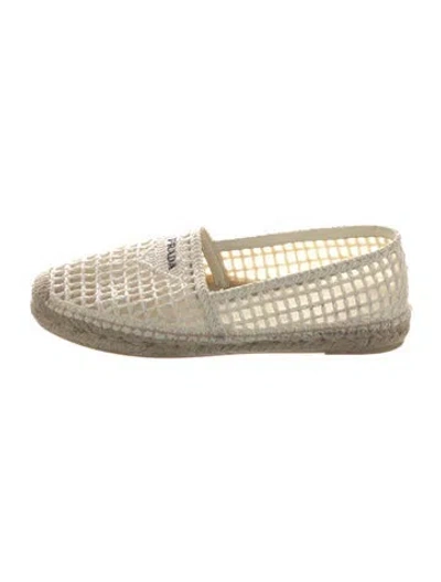 Pre-owned Prada Raffia Mesh Accents Espadrilles In White