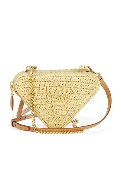 Pre-owned Prada Raffia Mini Triangle Shoulder Bag In Neutral