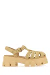 Prada Sole Strappy Sandals With Textured Finish In Naturale
