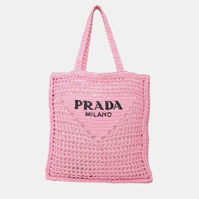 Pre-owned Prada Raffia Pink Tote Bag