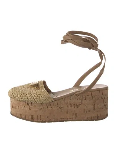 Pre-owned Prada Raffia Pumps In Neutrals