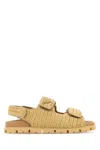 Prada Logo-plaque Woven Sandals In Neutral