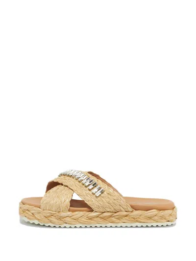 Pre-owned Prada Raffia Sandals In Neutral