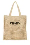 Prada Woven Open Weave Tote Bag With Dual Handles In Neutral
