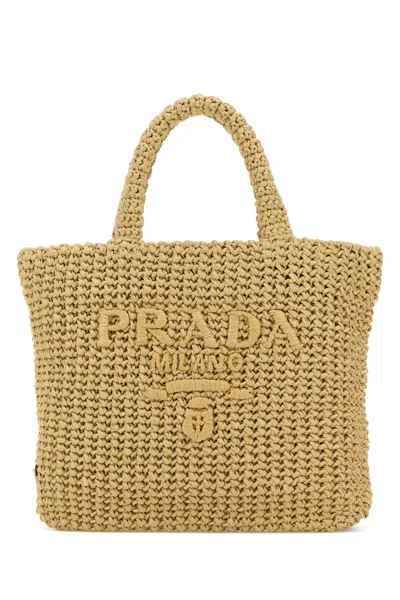 Prada Raffia Shopping Bag In Neutral