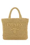 Prada Raffia Shoulder Bag Featuring Woven Texture In Brown