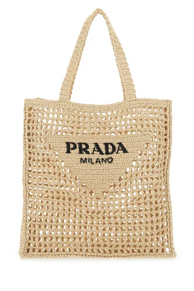 Prada Raffia Shopping Bag In Neutral