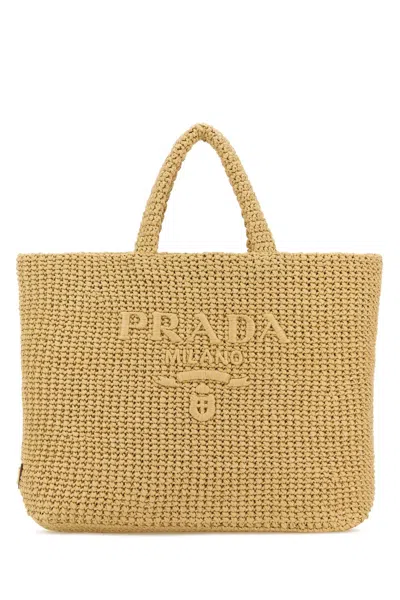 Prada Raffia Shopping Handbag In Brown
