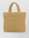 Prada Raffia Shoulder Bag Featuring Woven Texture In Brown