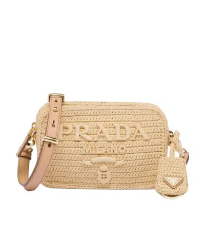 Prada Raffia Shoulder Bag In Nude