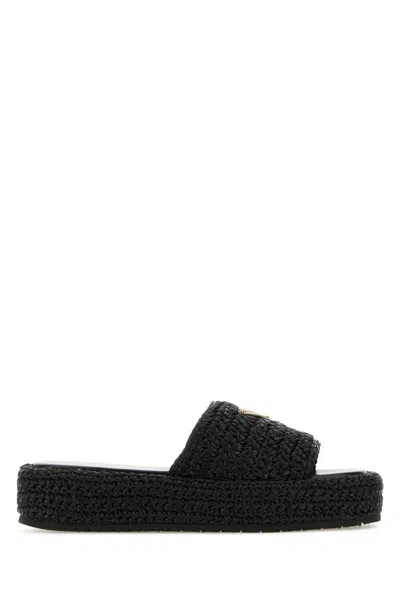 Prada Raffie Single-band Platform Slides In Black