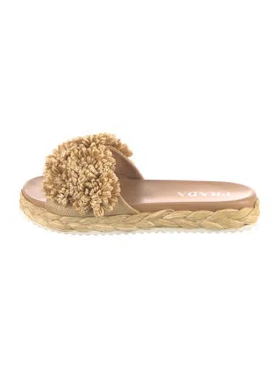 Pre-owned Prada Raffia Slides In Brown