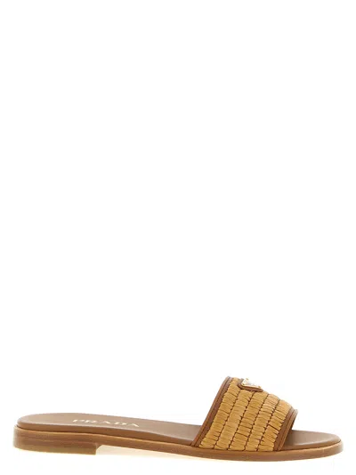 Prada Raffia Slides In Brown