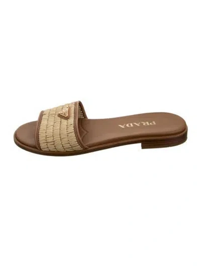 Pre-owned Prada Raffia Slides In Gold