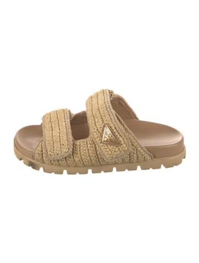 Pre-owned Prada Raffia Slides In Neutral