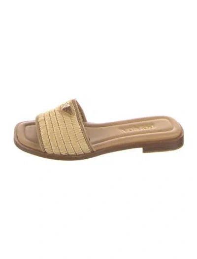 Pre-owned Prada Raffia Slides In Neutral