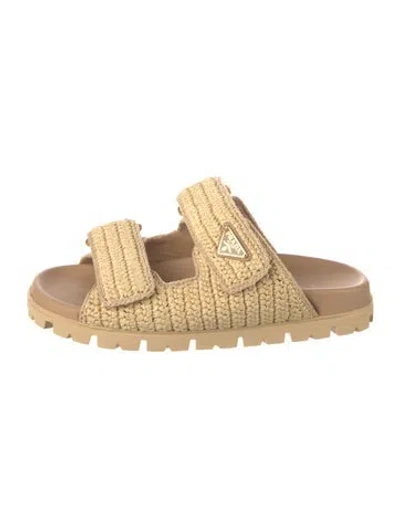 Pre-owned Prada Raffia Slides In Neutrals