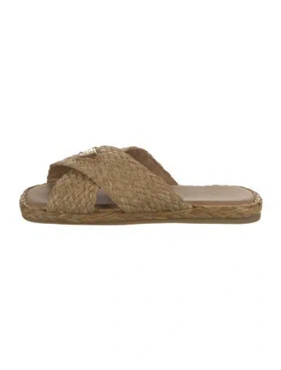 Pre-owned Prada Raffia Slides In Neutrals