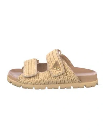 Pre-owned Prada Raffia Slides In Neutrals