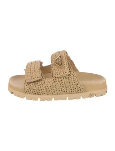 Pre-owned Prada Raffia Slides W/ Tags In Neutrals
