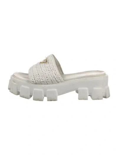 Pre-owned Prada Raffia Slides In White