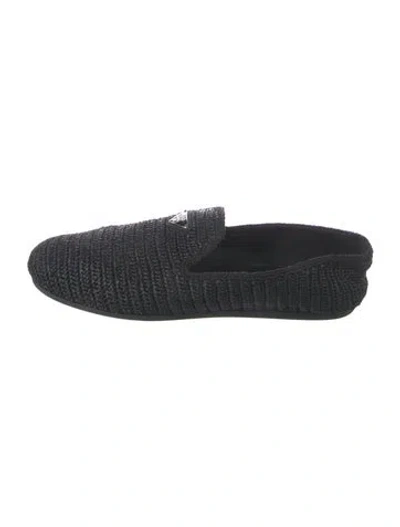 Pre-owned Prada Raffia Slippers In Black