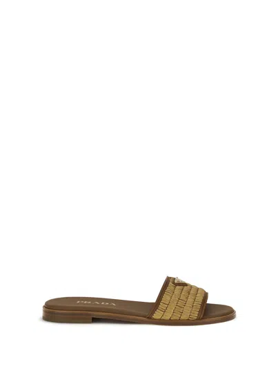 Prada Raffia Slippers Sandals In Brown
