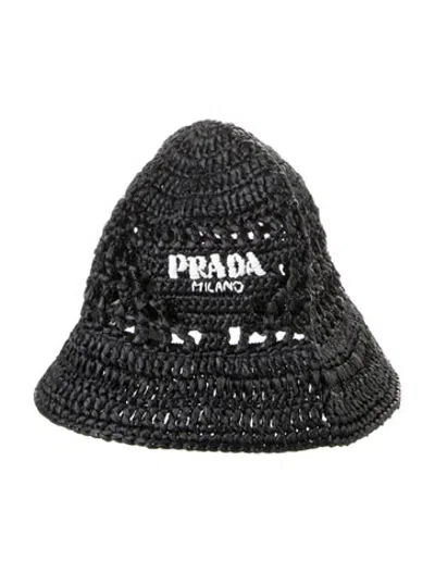 Pre-owned Prada Raffia Sun Hat In Black