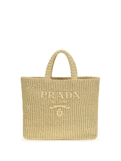Prada Raffia Tote Bag In Neutral