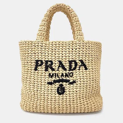 Pre-owned Prada Raffia Tote Bag In Beige