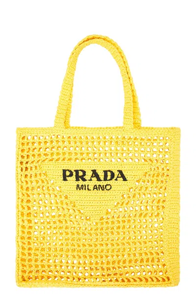 Prada Raffia Tote Bag In Yellow