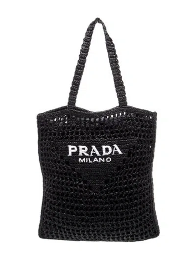 Pre-owned Prada Raffia Tote In Black