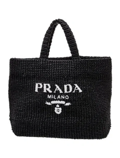 Pre-owned Prada Raffia Tote In Black