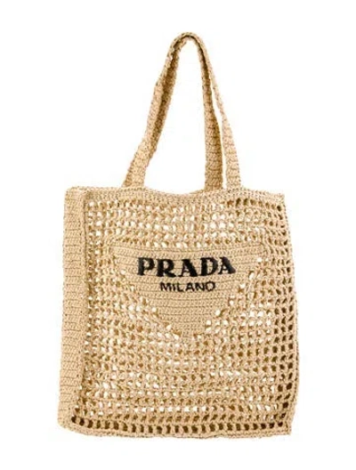 Pre-owned Prada Raffia Tote In Neutral
