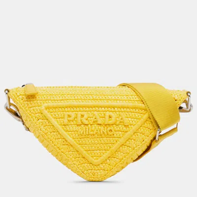 Pre-owned Prada Raffia Triangle Crossbody In Yellow