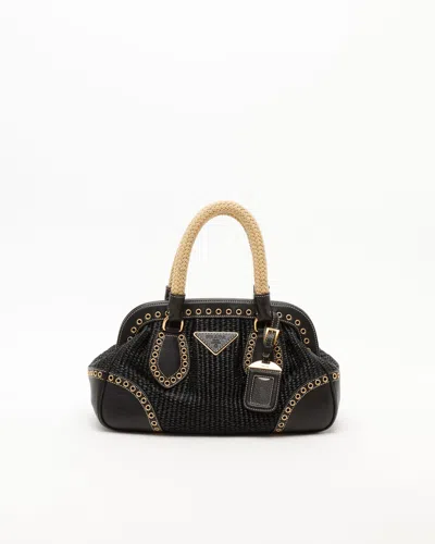 Prada Raffia Vitello Daino Handle Bag