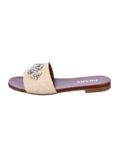 Pre-owned Prada Raffia Whipstitch Trim Slides In Purple