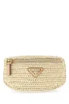Prada Raffia Wrist Pouch With Adjustable Fabric Strap